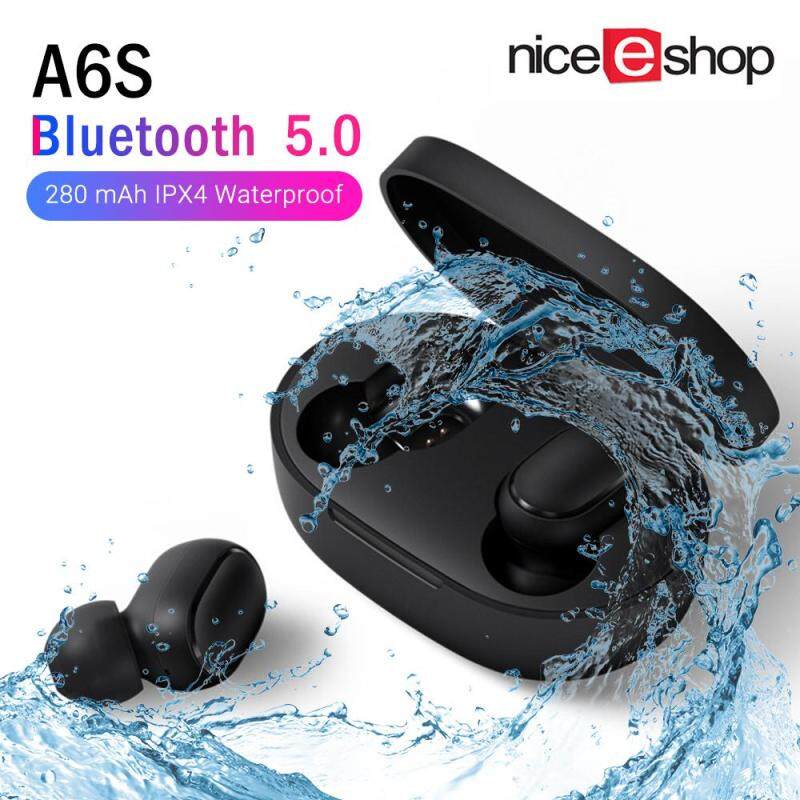 niceEshop A6S Wireless Earbuds,IPX4 Waterproof Voice Control Bluetooth 5.0 Noise Reduction Tap Control Stereo Bass Mic Handsfree AI Control with Portable Charging Case for iOS Android Singapore