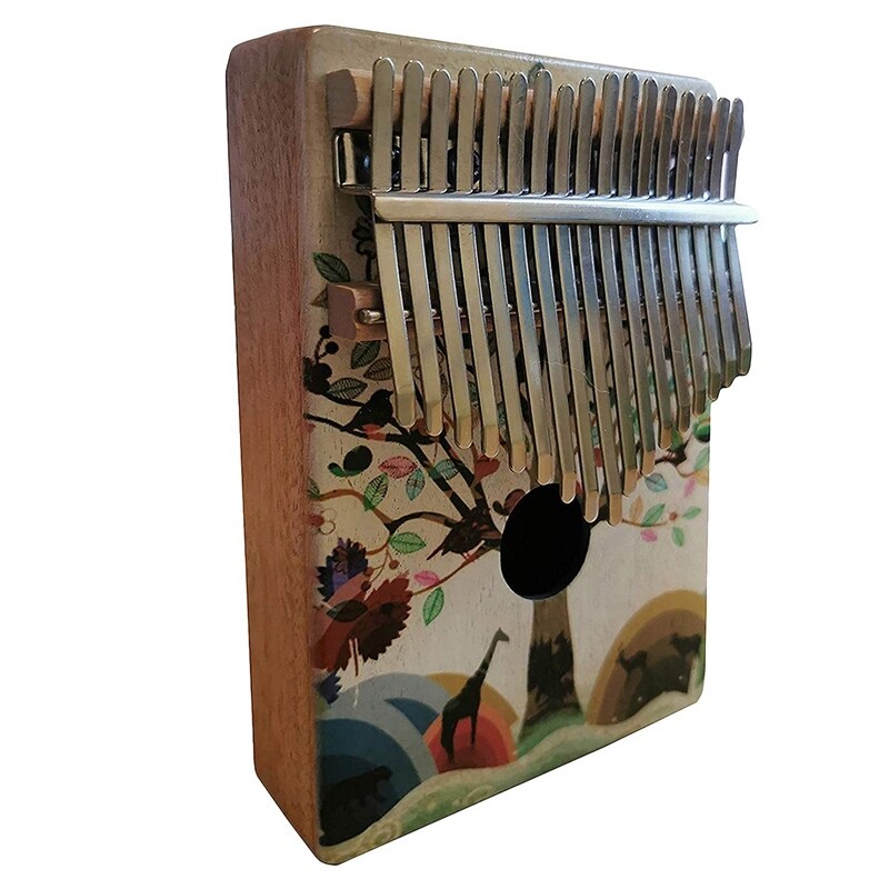 17 Key Thumb Piano with Study Instruction and Tune Hammer Wood Hand Finger Piano Mbira Gifts for Kids Adult Beginners (Animals)