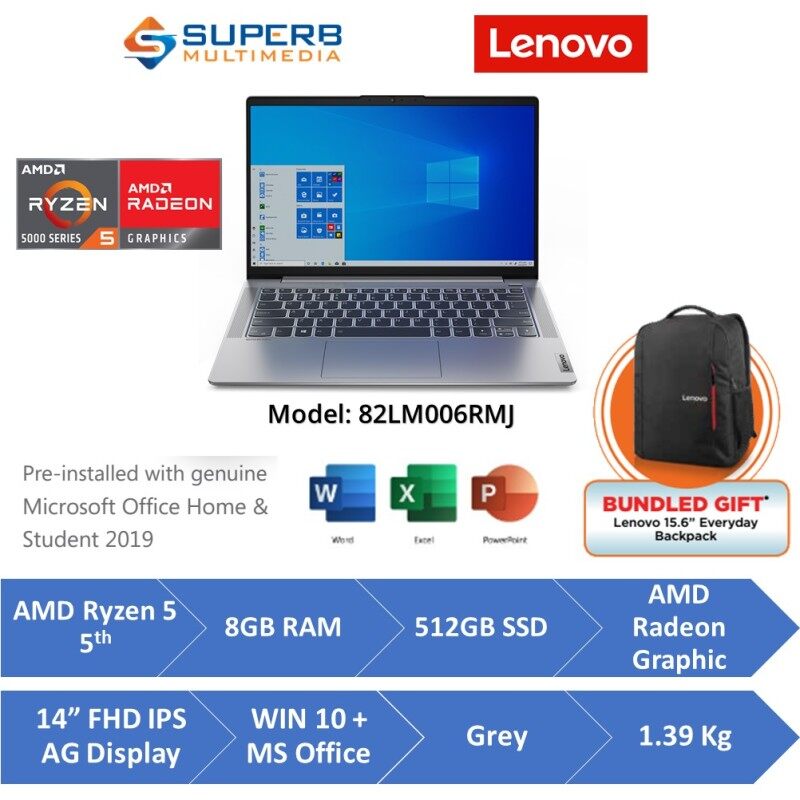 Lenovo IP5 82LM006RMJ Laptop (AMD Ryzen 5 5500U, 8gb ram, 512gb ssd, 14 FHD IPS, Win10, OPI, Grey) Malaysia