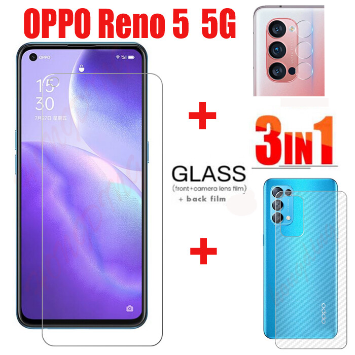 3 Trong 1 Cho Oppo Reno 5 4G Ốp Toàn Bộ Mặt Kính Reno5 5G 2021, Bảo Vệ Ống Kính Máy Ảnh + Miếng Dán Lưng Sợi Cacbon + Miếng Dán Bảo Vệ Toàn Màn Hình Kính Cường Lực 9H