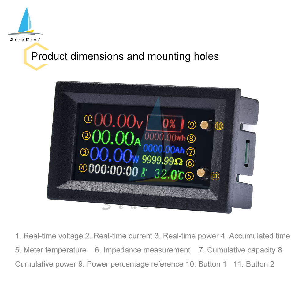 【Seasboat】 DC6~30V 20A 1.14 Inch High-voltage Working Multi-function Measuring Instrument High-definition IPS LCD Color Screen 9-in-1 Multi-function Measuring Instrument