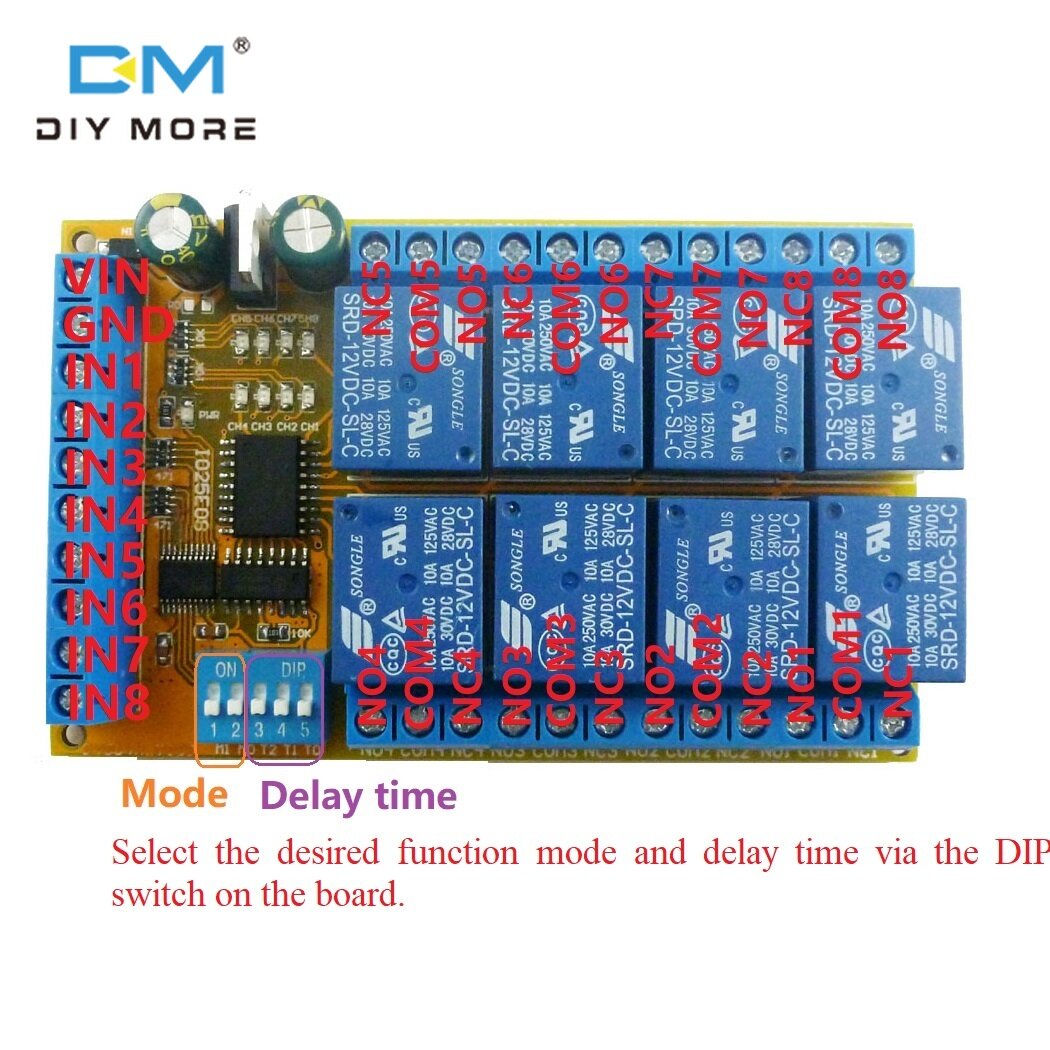 diymore Mô Đun Rơ Le Trễ 8 Kênh DC 5V 12V 24V, Tự-Khóa Ổn Định Kép Latch, Chốt Chốt, Dầu Xả Điện