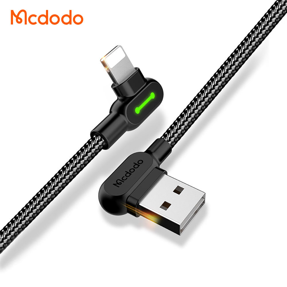 Mcdodo elbow 90° USB Cable For iPhone Lightning Apple 5-14 Pro MAX Fast Charging Cable Mobile Phone LED Light Cord Data Cable