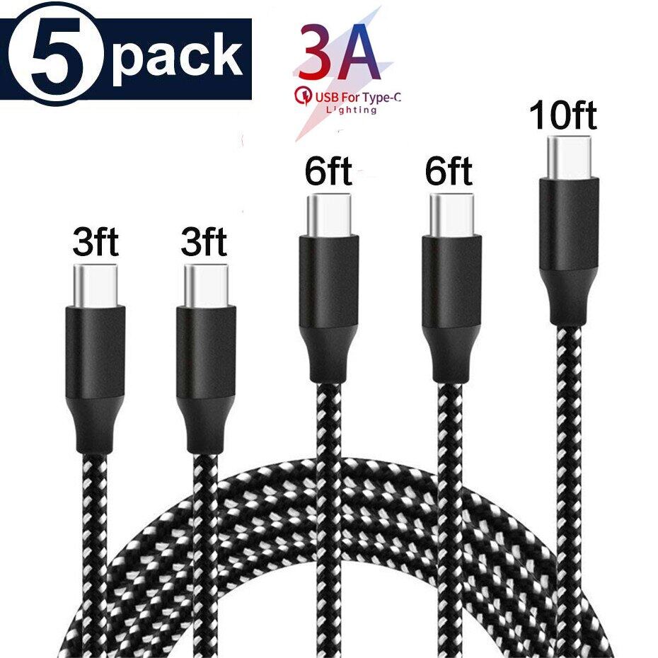 USB Type C Cable 5Pack Nylon Braided USB C Cable Fast Charger Charging Cord Compatible Samsung Galaxy S9 S8 Note 9 Note 8 Plus,LG V30 G6 G5 V20,Google Pixel 3/3/6/6/10FT Moto Z2 and More 