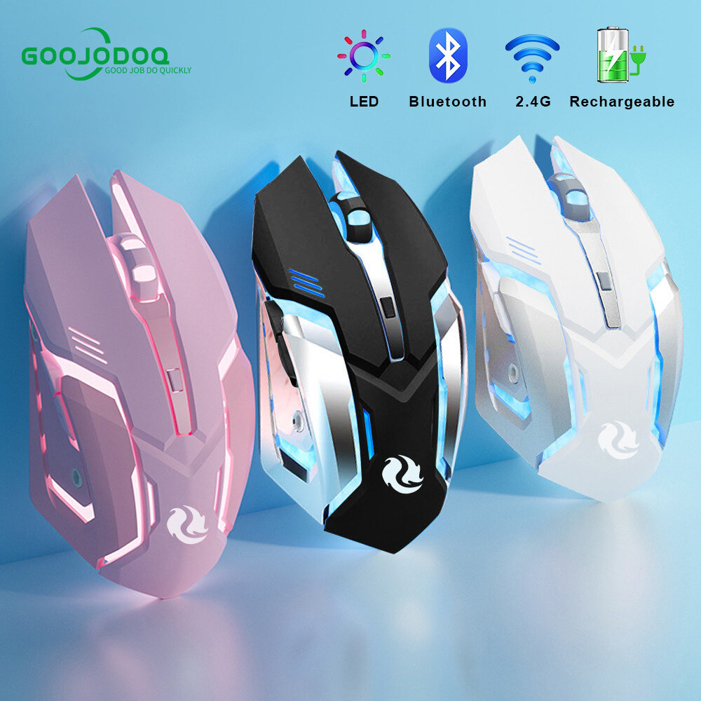 GOOJODOQ Chuột Chơi Game Không Dây Tiện Dụng 5 Nút 2400DPI Chuột Game Thủ Máy Tính Có Thể Sạc Lại Chuột Câm Lặng Có Đèn Nền Cho Máy Tính Xách Tay