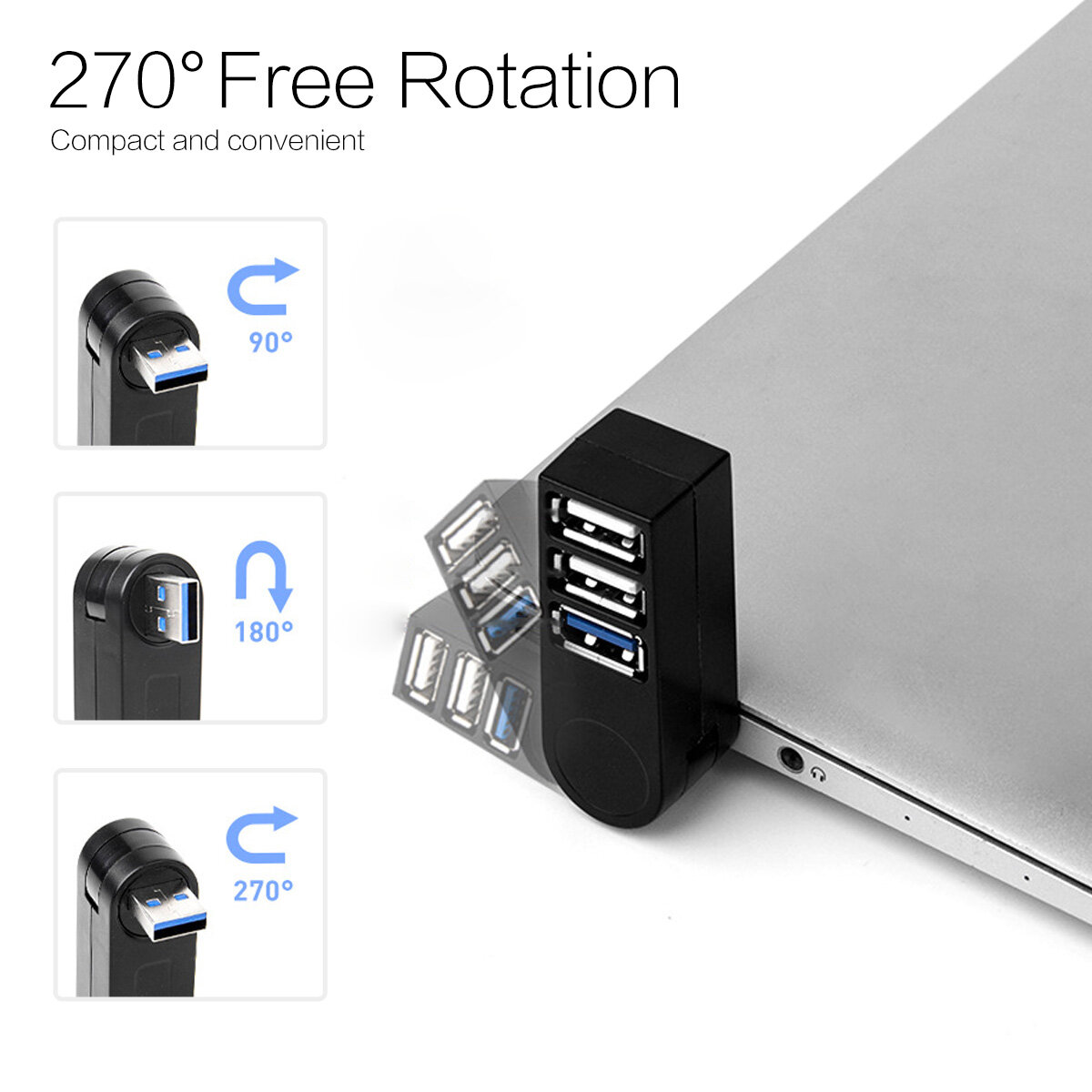 Bộ Chia USB FONKEN, Bộ Chuyển Đổi 3.0, Bộ Phân Phối Đầu Đọc Đĩa U Tốc Độ Cao Xoay 3 Cổng USB 2.0 Phù Hợp Phụ Kiện Cho Máy Tính Máy Tính Xách Tay Máy Tính Mac Mini