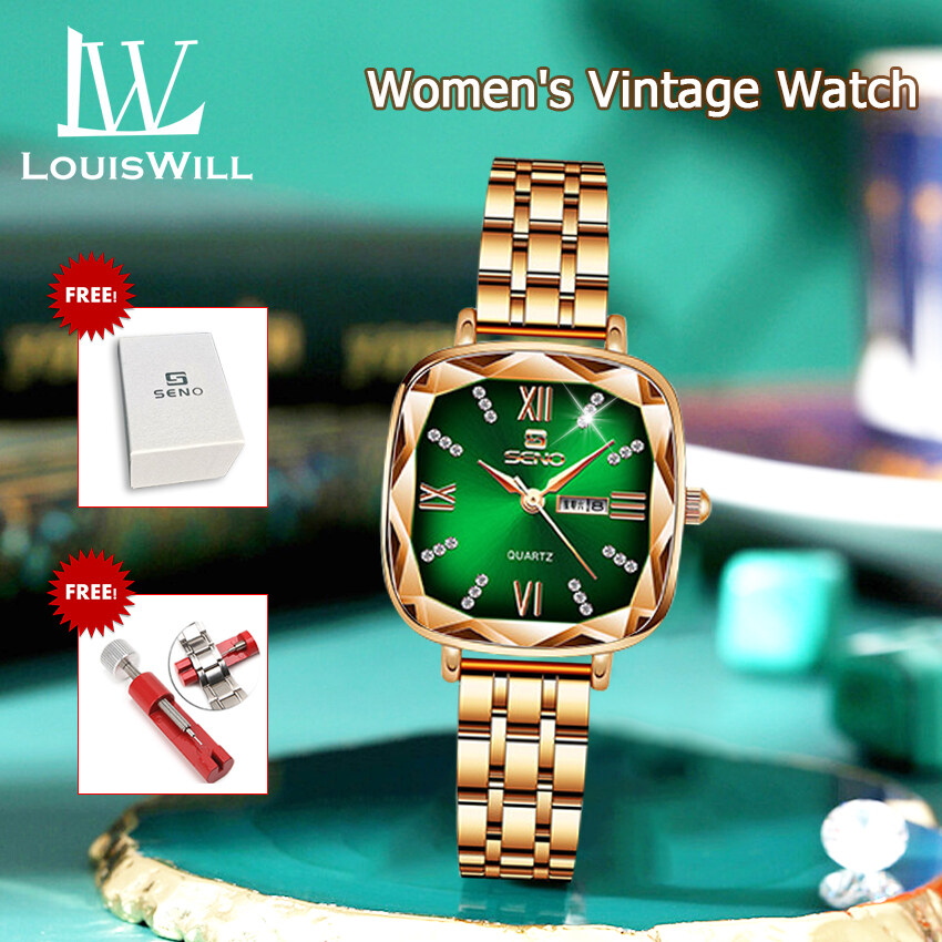 LouisWill Ladies Watch Fashion Quartz Watch Small Red Dial Steel Mesh Strap Causal Luxury Design Wrist Watch Waterproof Ladies Casual Quartz Watch Elegant Gifts