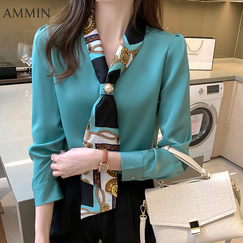 AMMIN Áo Voan Mỏng Dễ Phối Đồ Phong Cách Hàn Quốc Cho Nữ Áo Ren Thời Trang
