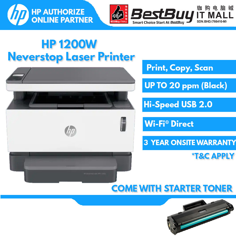 HP Neverstop Laser All In One Printer 1200a/ 1200w(Wireless) -  Print/Scan/Copy/A4/Wifi/AirPrint/Google Cloud/LCD (4QD21A/4RY26A) | Lazada
