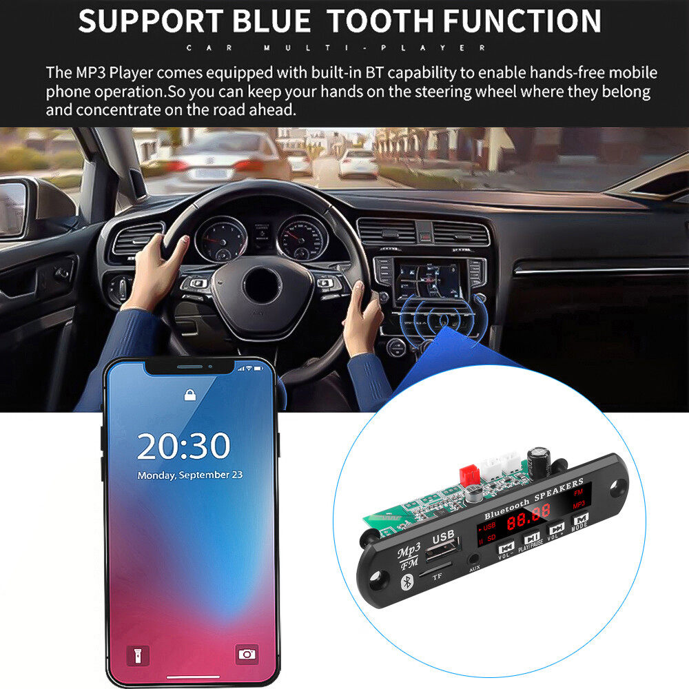 KEBIDU Bo Mạch Giải Mã Bluetooth 5.0 DC 12V Máy Phát Âm Thanh MP3 WMA Không Dây Hỗ Trợ Ghi Âm FM TF Radio Mô-đun Giải Mã Đầu Vào Đầu Vào AUX