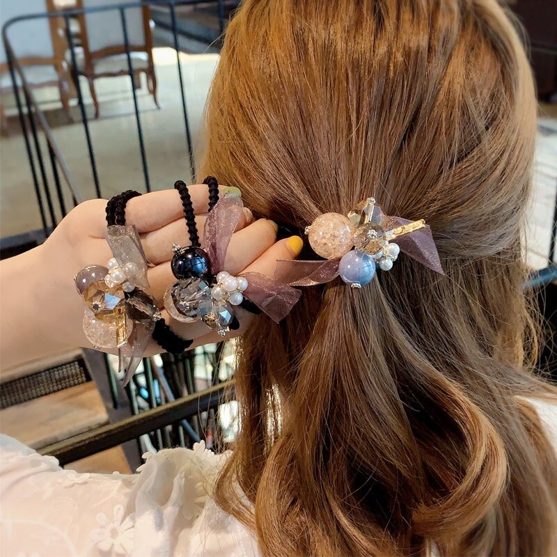 New Korean Hair Rope Fashion Cute Crystal Ball Elastic Rubber Band Girl Woman Hair Accessories