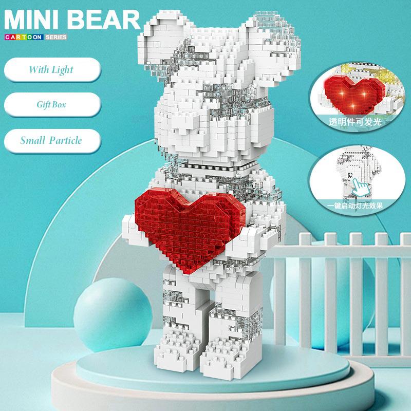 DIY Net Red Love Violent Bear Model Bricks With Lighting Set Mini Animal Assembled Building Blocks Educational Decoration Toy