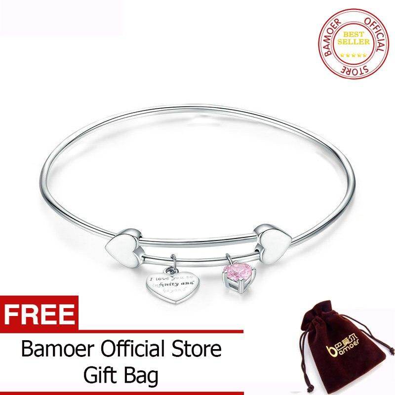 BAMOER Romantic Authentic 925 Sterling Silver I Love You Love Heart Female Bangles for Women Sterling Silver Jewelry SCB124 Apr
