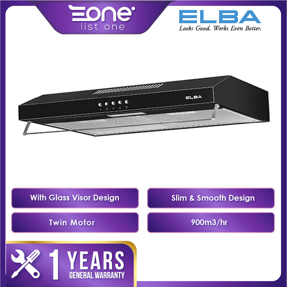 Elba 900m³/hr Twin Motors Slim Cooker Hood ESHM7598(BK) 160W Push