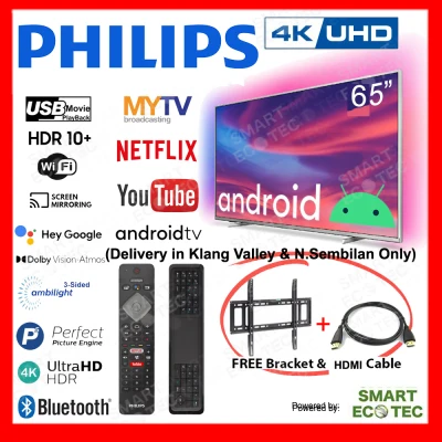 Philips 65 Inch 4K Ultra HD UHD HDR 10 PLUS ANDROID TV 65PUT7374 DVB-T2 DTTV IDTV MYTV Myfreeview Dolby Atmos Supported Dolby Vision Netflix Youtube Smart TV