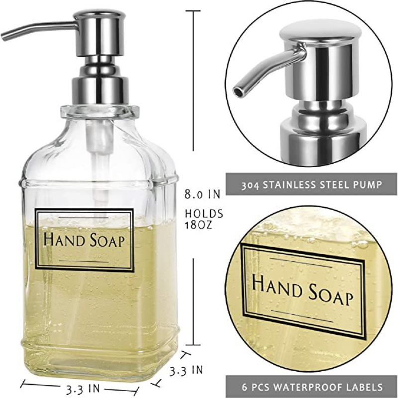 High Quality 300/550Ml Soap Dispenser Antique Thick Clear Glass Hand