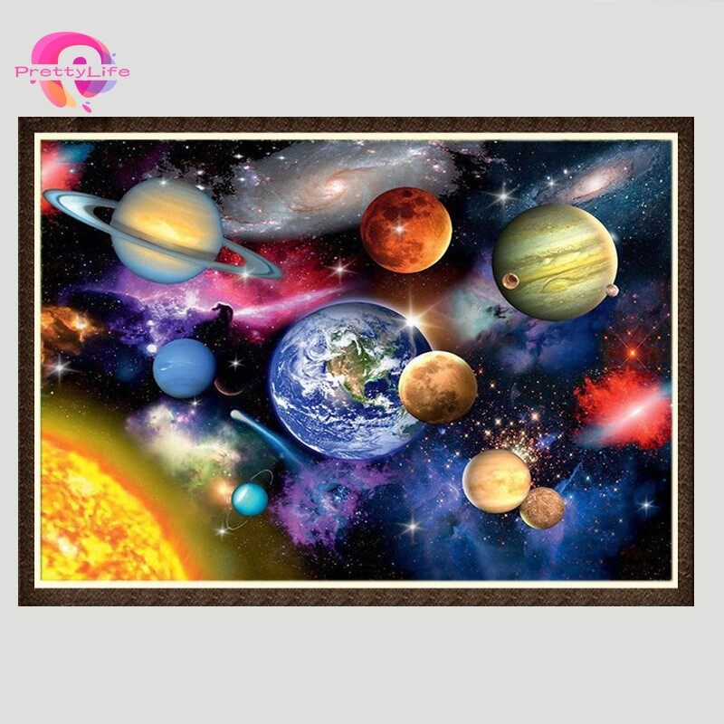 5D DIY Embroidery Part Round Hourglass Diamond Painting Spectacular Universe, Nine Planets Outside The Solar System