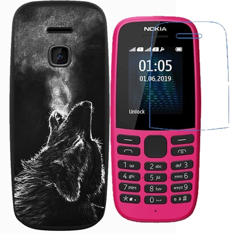 Nokia 105 2017 2019 Phone Case Creative pattern Shockproof Silicone Soft Case Cover with Explosion-proof Membrane Protective Screen Soft Film