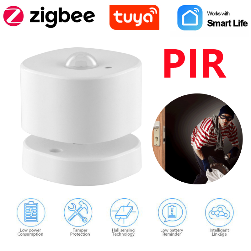 E Life Smart Store Tuya Zigbee 3.0 Human Body Mini PIR Motion Sensor Smart Life APP Wireless Remote Monitor Alarm Push History Records Tracking Mini Infrared Human Body Movement Detector 150° Works With ZigBee Gateway