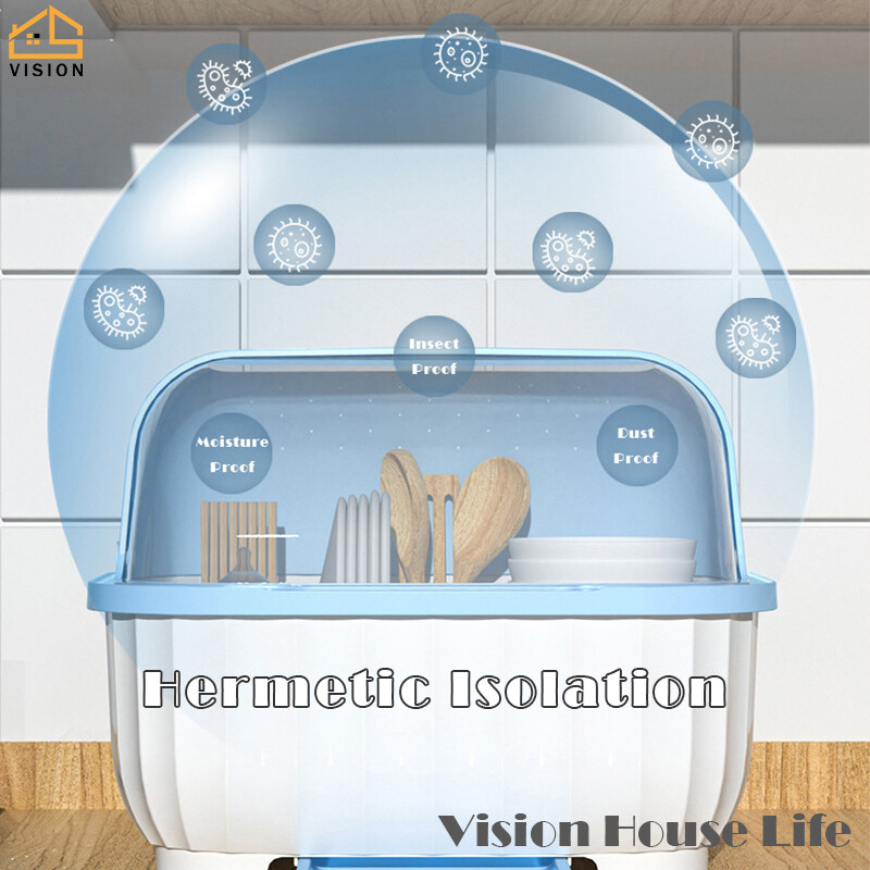 Vision Giá Thoát Nước Bát Đĩa Nhà Bếp Hộp Đựng Ráo Nước Bộ Đồ Ăn Chống Bụi Dụng Cụ Sắp Xếp Bát Đĩa Gia Dụng Giá Phơi Đĩa Có Nắp Đậy