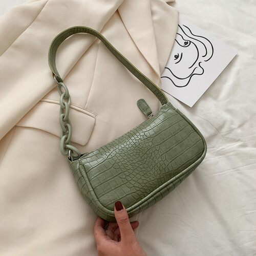 IELGY Armpit Bag French Stick Bag Ladies Vintage Single Shoulder Bag Solid Color Four Colors Available Soft Leather Horizontal Square Milk Tea Color Acrylic Chain