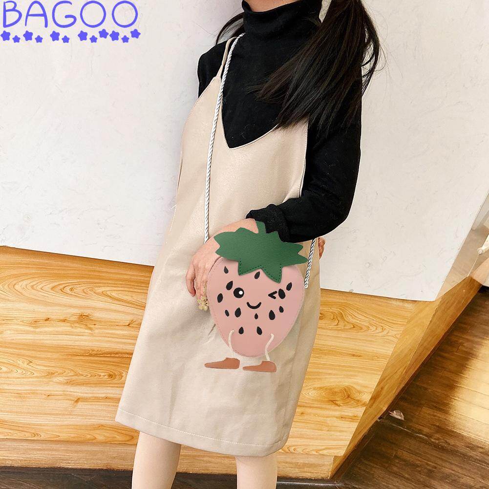 BAGOO Cute Cartoon Strawberry Crossbody Bag Girl Kids PU Leather Shoulder Messenger Small Money Bags Pouch