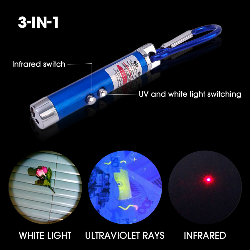 Multi-function Led Keychain Flashlight 3-In-1 Mini Ultraviolet Torch Lamp Portable Emergency Tactical Flashlight