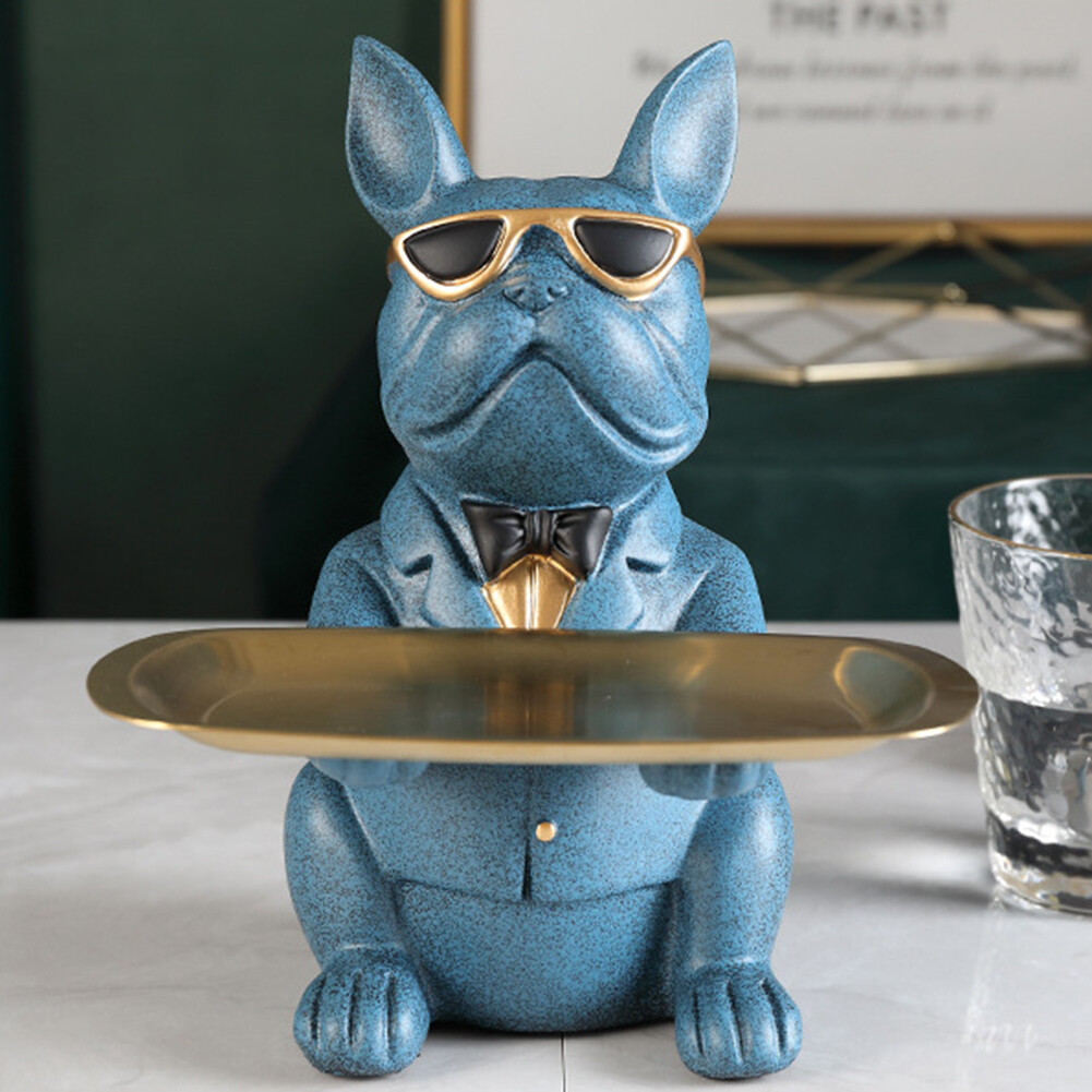 Resin Dog Sculpture Bulldog Figurine Storage Tray Coin Bank Home Art Statue