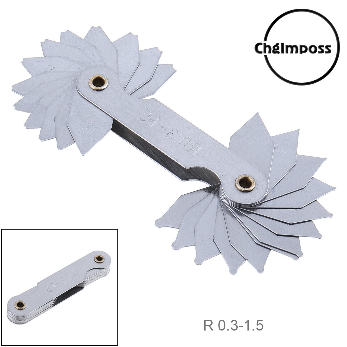 ChgImposs Stainless Steel Radius Gauge High Precision R Gauge with 0.3-1.5 Blades Range