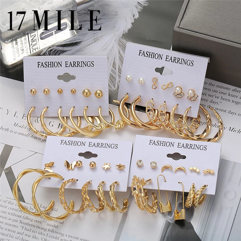 17MILE Trendy Big Chain Paper Clip Hoop Earrings for Women Geometric Metal Earrings Set  Circle Round Hollow Gold 2021 Party Earring Jewelry