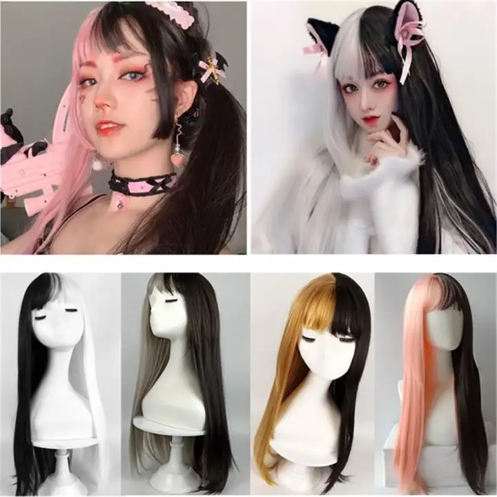 Fashion Women Lady Girl Black White Ombre Natural Long Straight