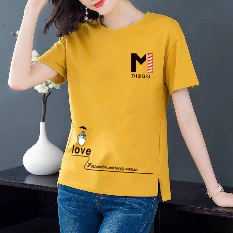 Áo Thun Ngắn Tay Mới Mùa Hè 2022 Áo Mặc Trong Dáng Rộng Hàn Quốc Cổ Tròn In Chữ Cho Nữ