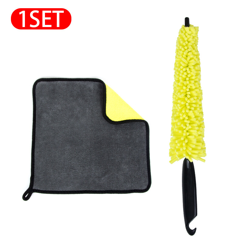 Sponge Car Wheel Cleaning Brush Set Anti Slip Handle Brushes Microfiber Towel Easy Cleaning Kits