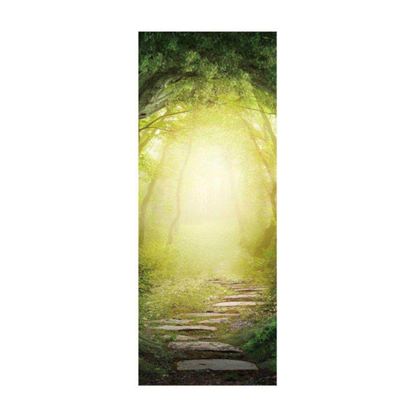 OH Wallpaper Forest Trail 3D Stereo Door Artificial Wood Door Stickers Decoration