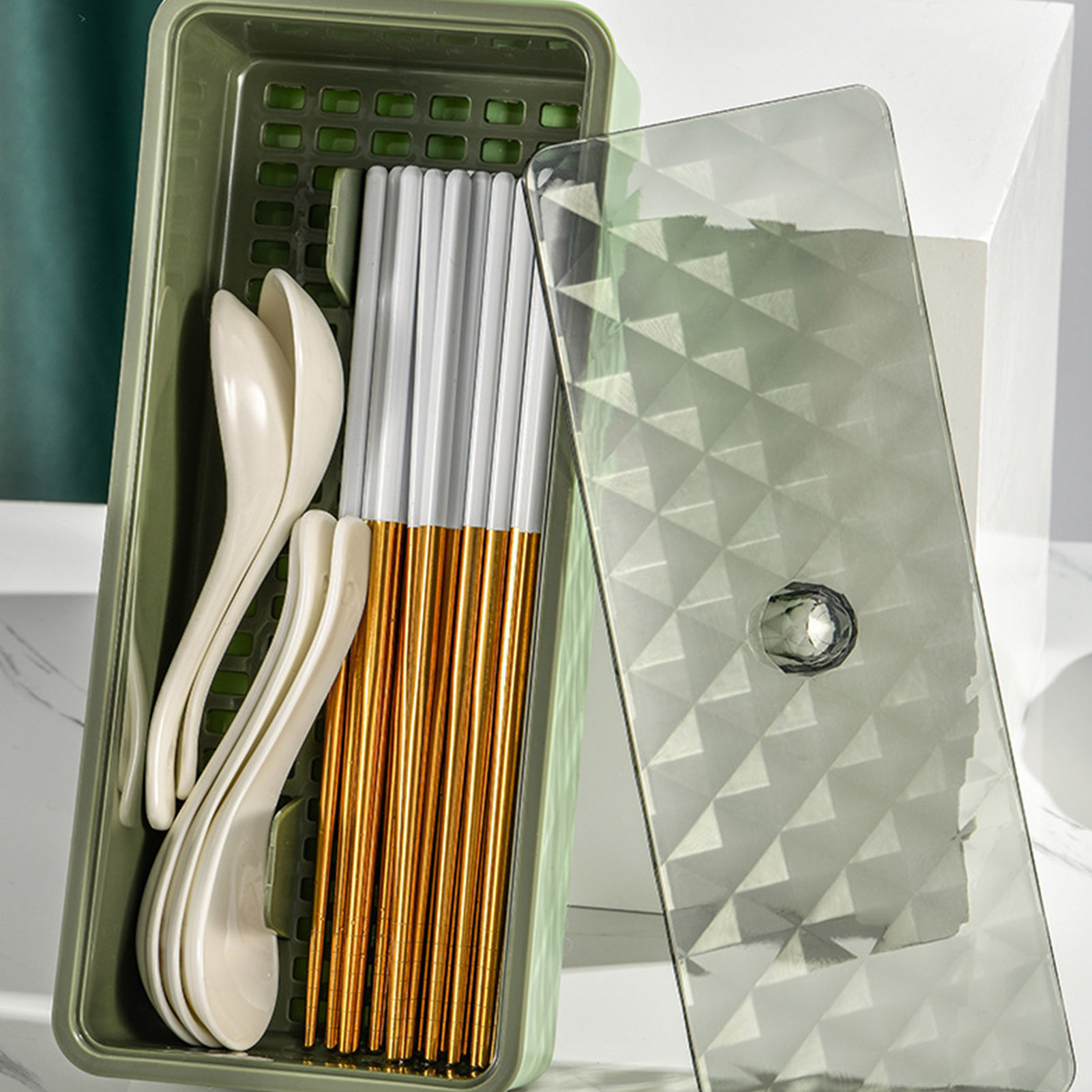 Thoát nước đũa container chống bụi multilayers đồ dùng hộp lưu trữ cho nhà bếp