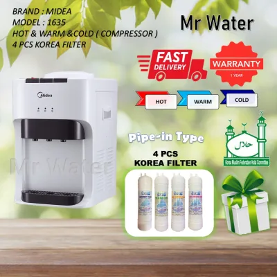 Midea Mild Alkaline Water Dispenser Hot Normal Cold Model: 1635 With 4 Korea Water Filter