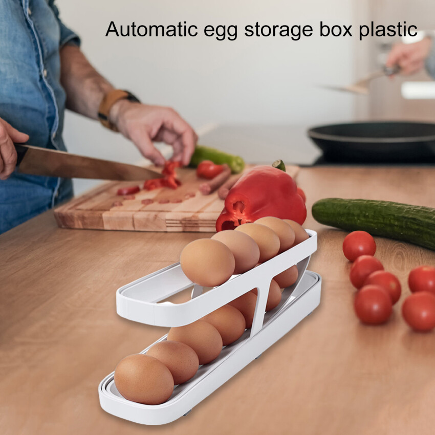 Automatic Eggs Storage Box Plastic Rolling Eggs Holder Basket Container Dispenser Organizer Closet For Fridge Kitchen Egg Tray