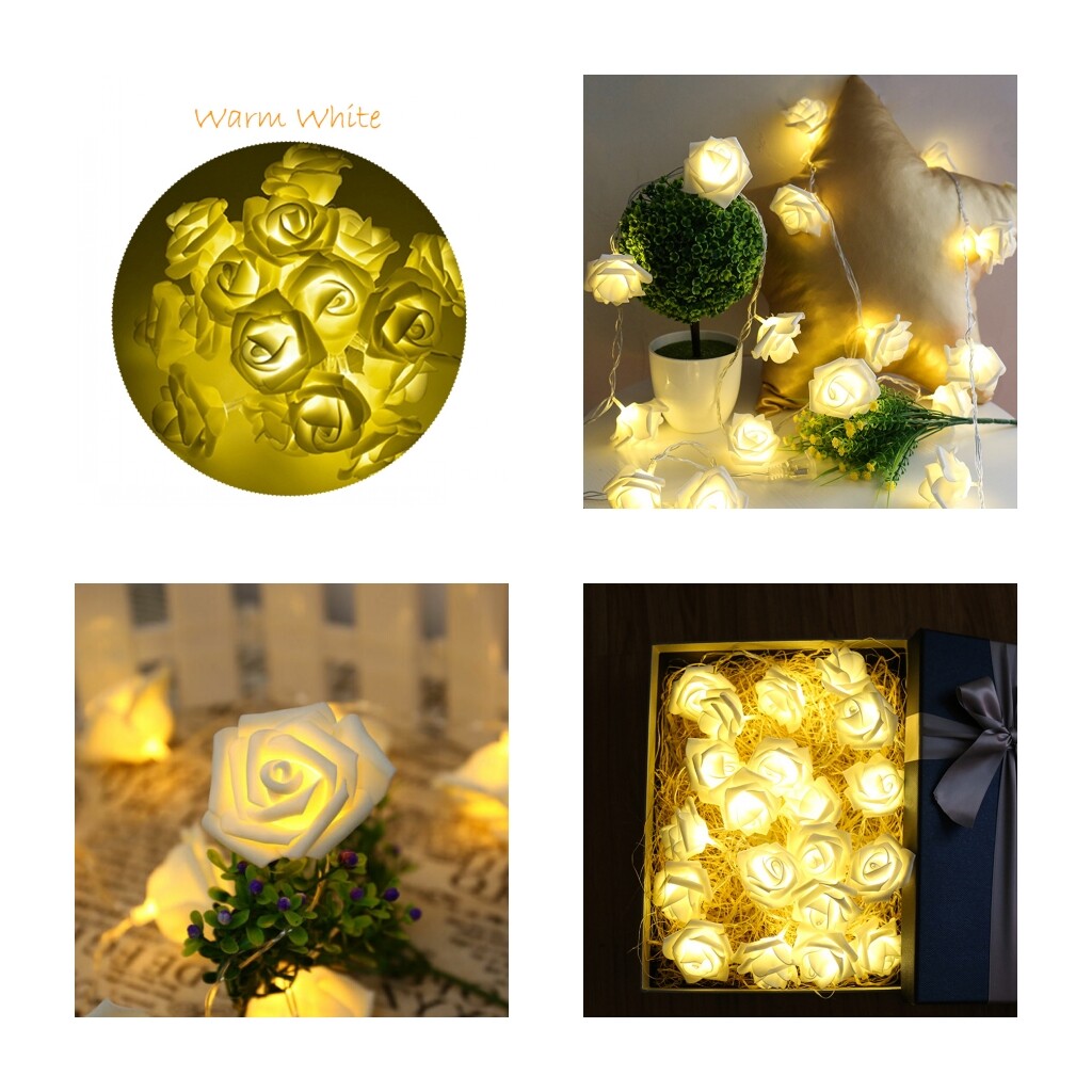 【 Beauty-Sunshine】dây Đèn Hoa Hồng 2.5M 20LED Đèn Giáng Sinh, Đèn Lồng Phòng Cưới Đèn Dây