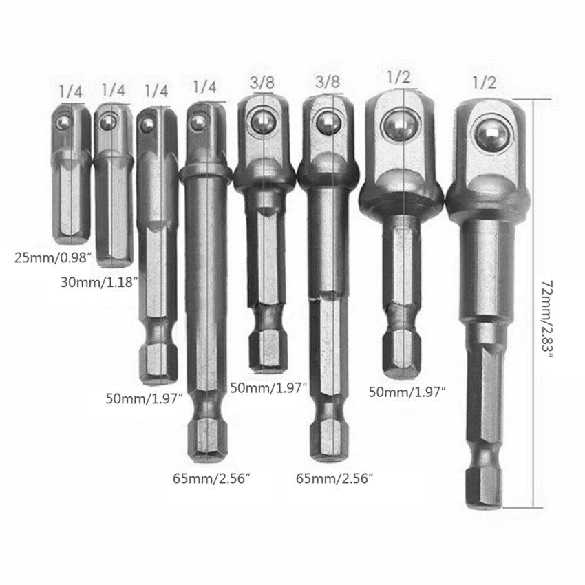 Bộ Chuyển Đổi Ổ Cắm Khoan 8 Cái Cho Máy Khoan Động Lực Với Chuôi Lục Giác Sang Đầu Khoan Hình Vuông Thanh Nối Dài 1/4 "3/8" Bộ 1/2 Mũi