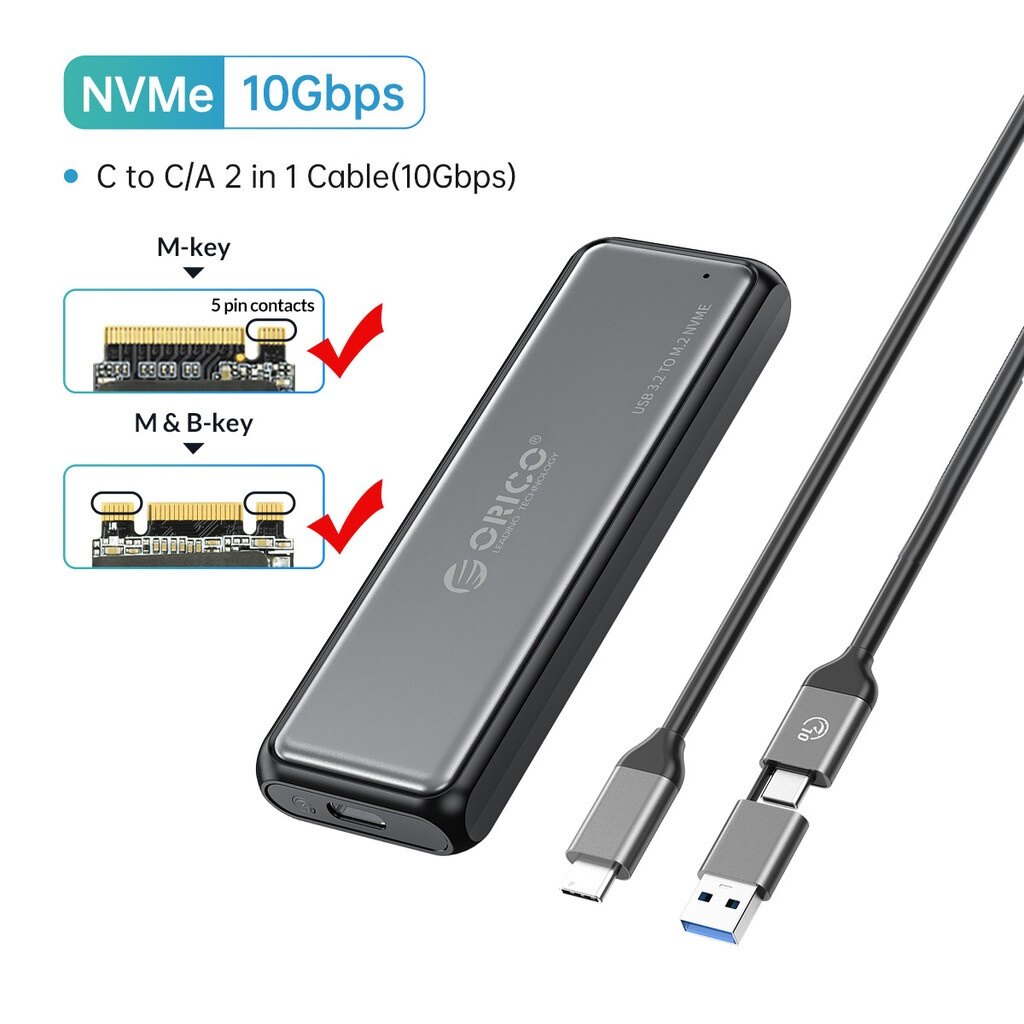 Orico m.2 nvme/sata ssd enclosure 10gbps tool free m2 ssd aluminum enclosure solid state drive case laptop computer accessories