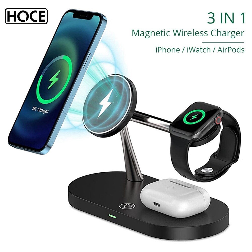 HOCE 3 in 1 Wireless Chargers 15W Fast Charging Station for