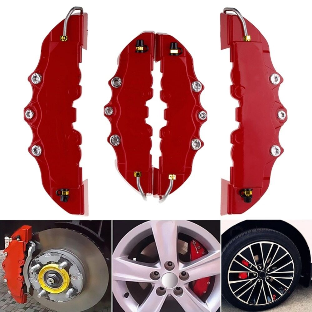 4pcs Universal car modified brake caliper cover, abalone decorated red caliper cover, brake tire car cover, hub cover