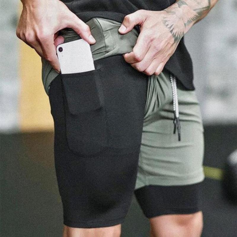 2 In 1 Running Shorts Men Compression Quick Drying Breathable With Built-in Pocket Training Shorts