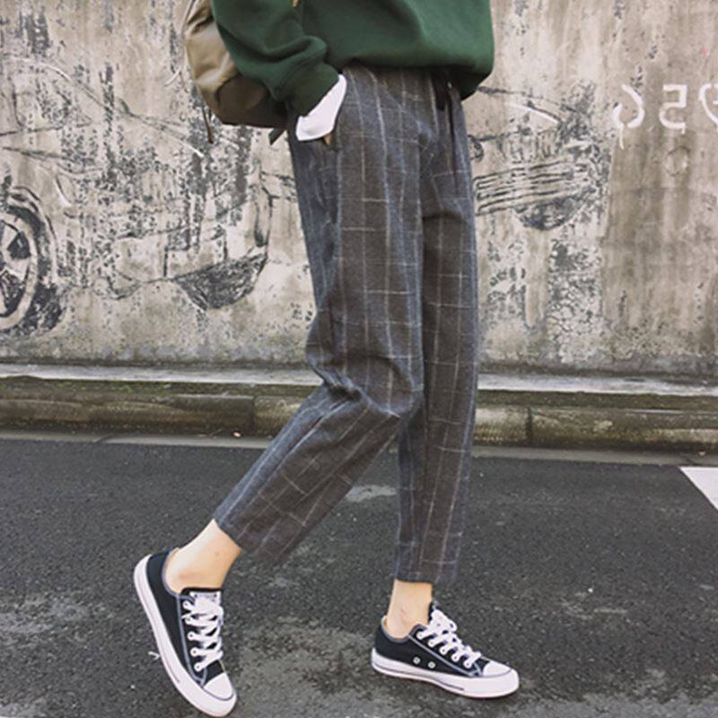 checked pants outfit