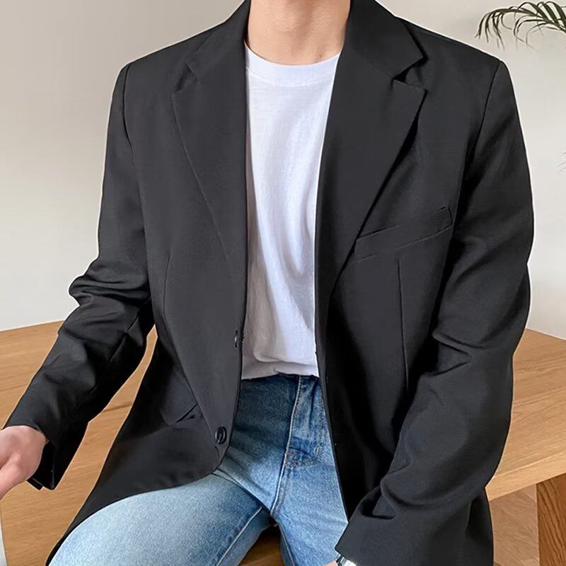 TIDE BEAR Trendy standard men's long sleeves rear mid-slit suit youth popular two-grain single-breasted summer notch lapel top