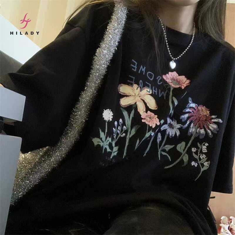 Hilady Áo Thun Ngắn Tay In Hình Retro Mùa Hè Áo Dài Vừa Phải Dáng Rộng  Phong Cách Hàn Quốc Cho Nữ - Mixasale