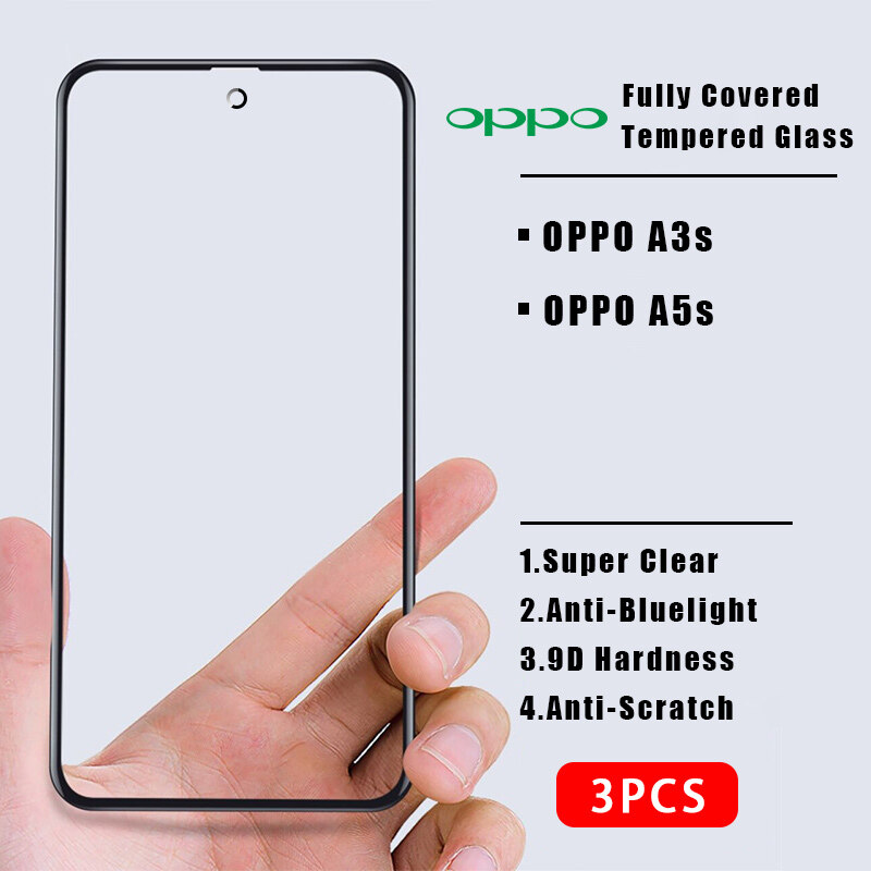 UCUC Tempered Glass Film For OPPO a73 2020 A92 / A52 a53 2020 A91/Reno 3 (4G)OPPO A3S OPPO A12e A5S / A7 A37 A57 A59 A71 A75 OPPO A77S A83 (3Pcs) 9D Full Cover Tempered Glass Screen Protector
