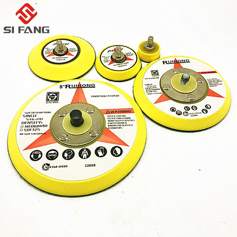 SI FANG 1/2/3/4/5/6 Inch Tấm Ốp Lưng Móc Và Vòng M6 Và 5/16 "-24 Miếng Đệm Lót Máy Đánh Bóng Không Khí, miếng Đánh Bóng Chà Nhám Quỹ Đạo Ngẫu Nhiên Tác Động Kép Bằng Khí Nén 12000 Vòng/phút