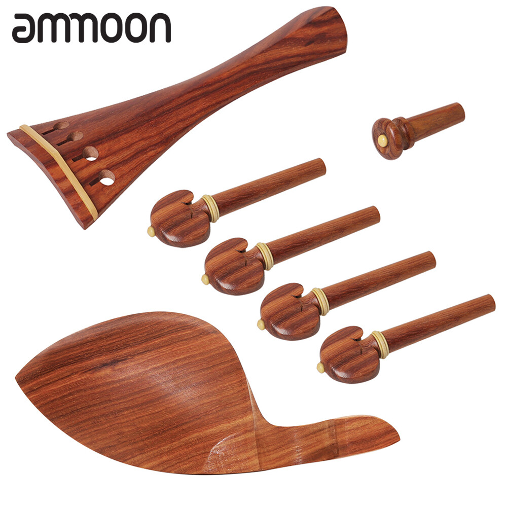 [ammoon]4/4 Violin Accessory Parts Set Red Solid Wood with Tailpiece Chin Rest End Pin Tuning Pegs