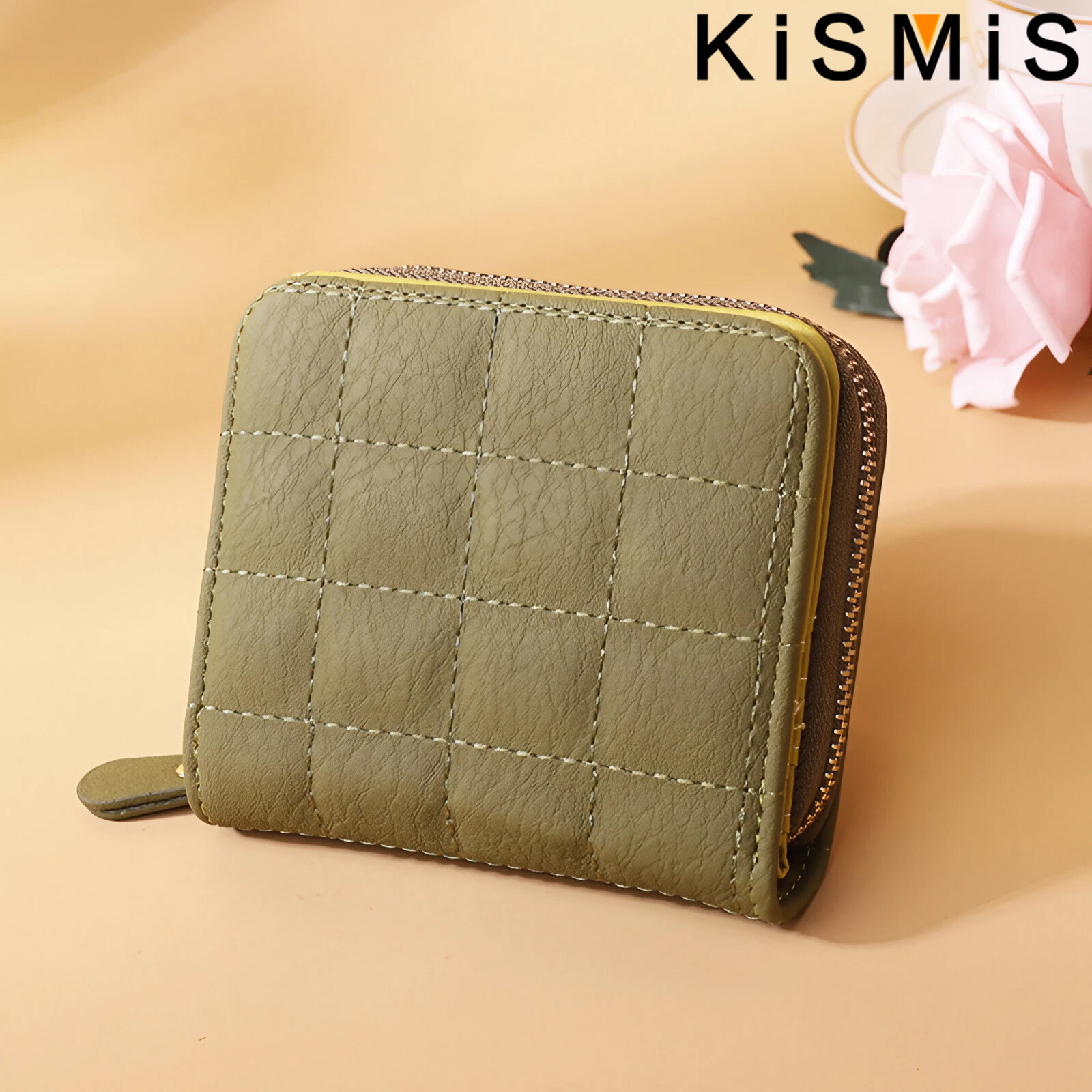 Da PU cho nữ Ví Ngắn Nữ ví tiền kẻ sọc đồ đựng thẻ bằng da Nubuck Ví Ví Dây Kéo nhỏ có Ví cho nữ tiền